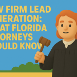 Claymation-style illustration of a judge holding a gavel with palm trees and Florida backdrop, next to bold text 'Law Firm Lead Generation: What Florida Attorneys Should Know' in landscape format.