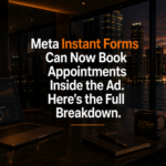 Executive strategy workspace overlooking the Miami skyline with marketing analytics representing Meta Instant Forms appointment booking for South Florida businesses.